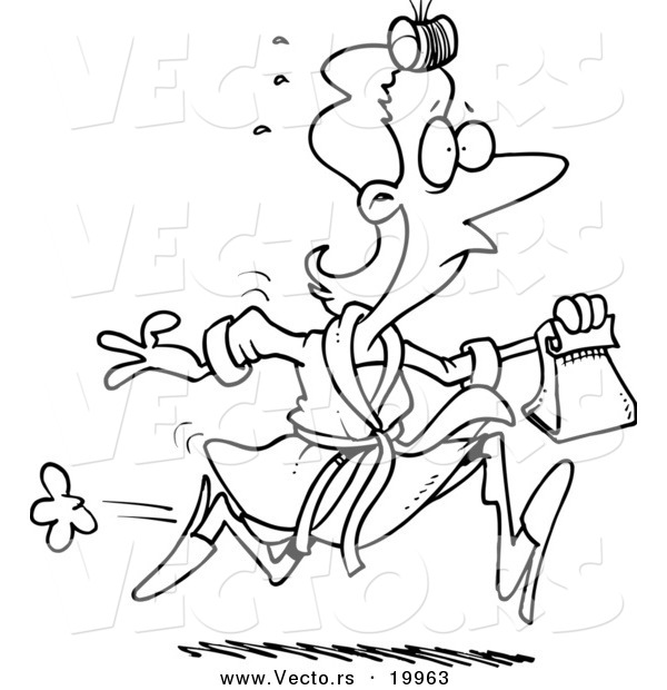 Vector of a Cartoon Mother Running with Cold Lunch - Outlined Coloring Page