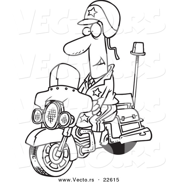 Vector of a Cartoon Motorcycle Cop - Coloring Page Outline