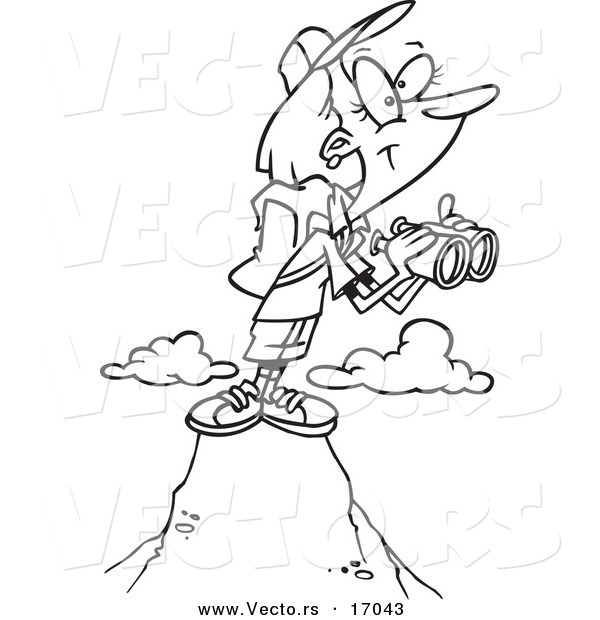 Vector of a Cartoon Mountain with Binoculars - Coloring Page Outline