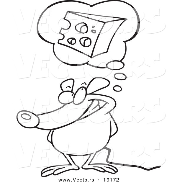 Vector of a Cartoon Mouse Daydreaming of Cheese - Outlined Coloring Page