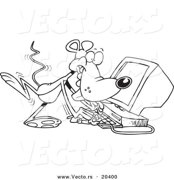 Vector of a Cartoon Mouse Using a Computer - Coloring Page Outline