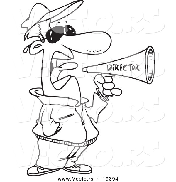 Vector of a Cartoon Movie Director Using a Bullhorn - Outlined Coloring Page