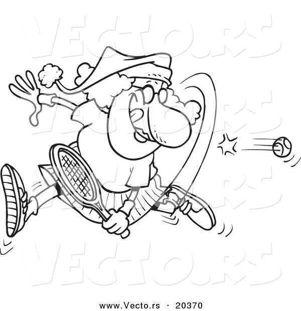 Vector of a Cartoon Mrs Claus Playing Tennis - Coloring Page Outline