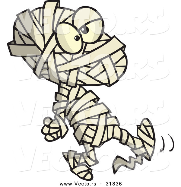 Vector of a Cartoon Mummy Walking Forward on Halloween