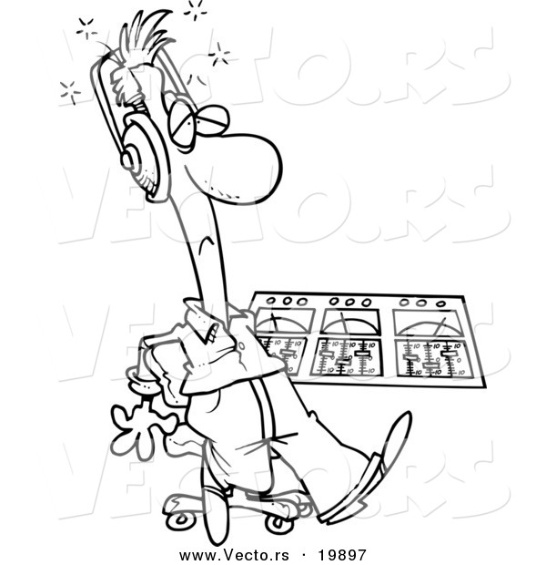 Vector of a Cartoon Musician at His Mix Deck - Outlined Coloring Page