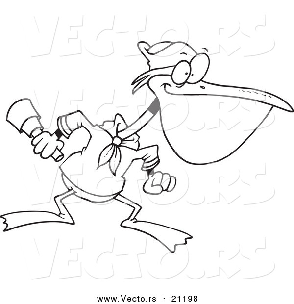 Vector of a Cartoon Nautical Pelican - Coloring Page Outline