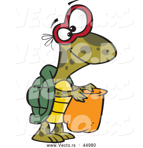 Vector of a Cartoon Nerd Turtle Trick-or-Treating on Halloween
