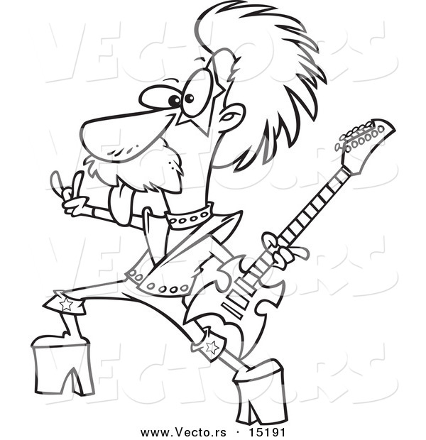 Vector of a Cartoon Nerdy Guitarist - Coloring Page Outline
