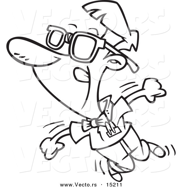 Vector of a Cartoon Nerdy Man Dancing - Coloring Page Outline