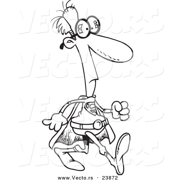 Vector of a Cartoon Nerdy Super Hero - Coloring Page Outline