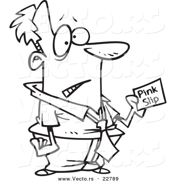 Vector of a Cartoon Nervous Businessman Holding a Pink Slip - Coloring Page Outline