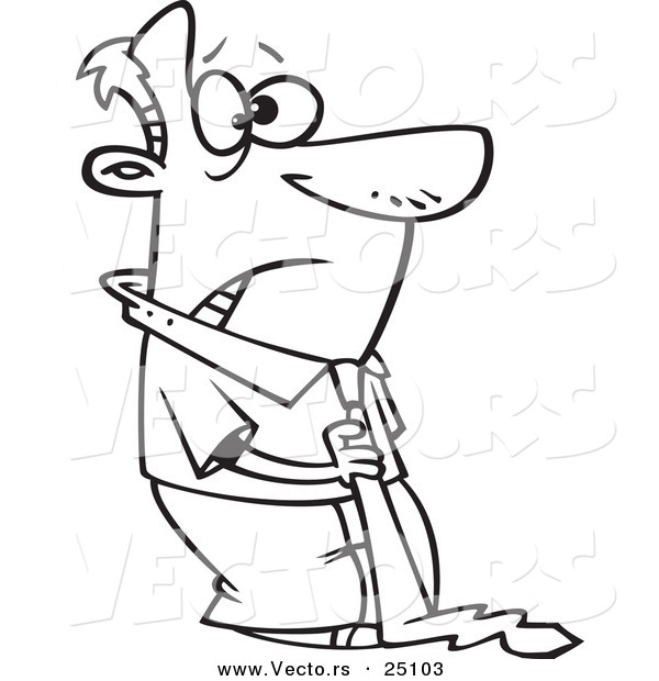 Vector of a Cartoon Nervous Businessman Wearing a Big Tie - Coloring Page Outline