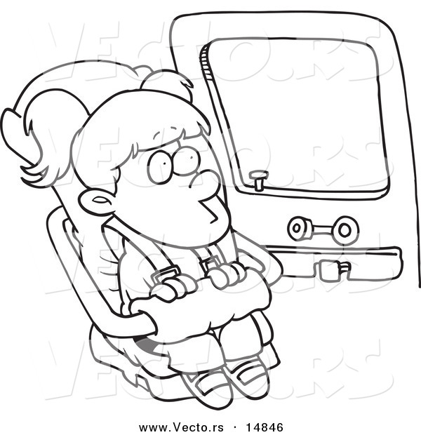 Vector of a Cartoon Nervous Girl Sitting in Her Car Seat - Coloring Page Outline