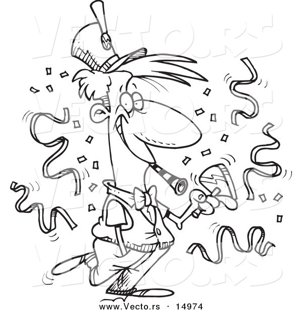 Vector of a Cartoon New Year Man at a Party - Coloring Page Outline