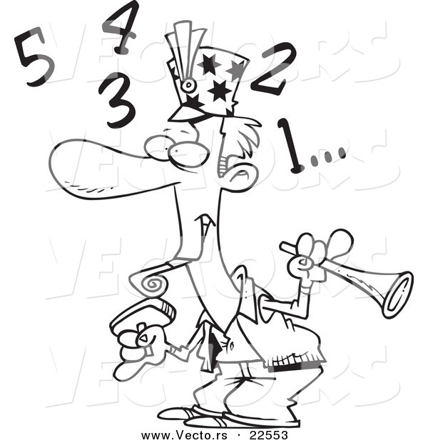 Vector of a Cartoon New Year Man Counting down - Coloring Page Outline
