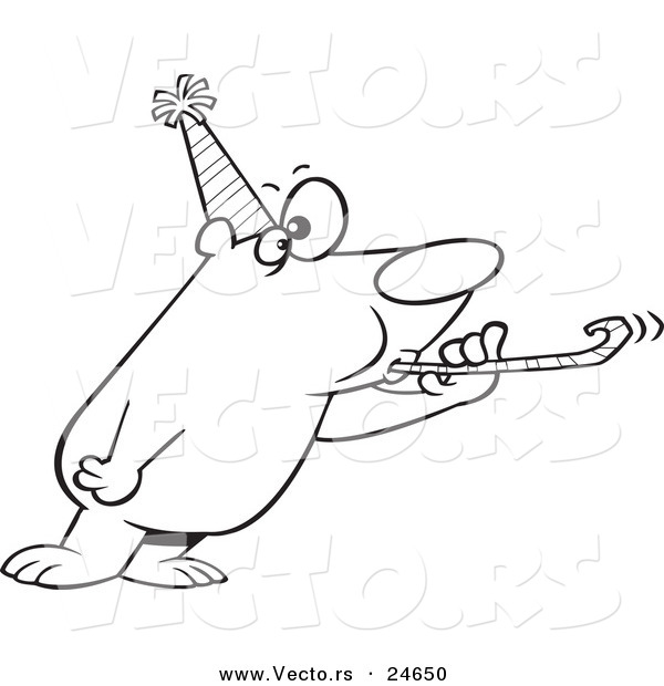 Vector of a Cartoon New Year Party Bear - Outlined Coloring Page