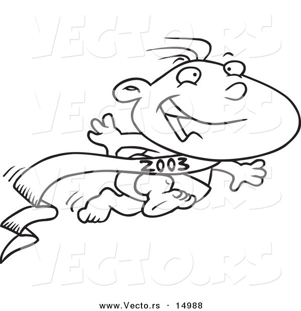 Vector of a Cartoon New Years Baby Running - Coloring Page Outline