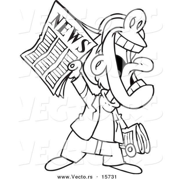 Vector of a Cartoon News Boy Yelling an Announcement - Coloring Page Outline