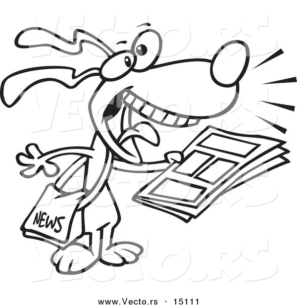 Vector of a Cartoon News Dog - Coloring Page Outline