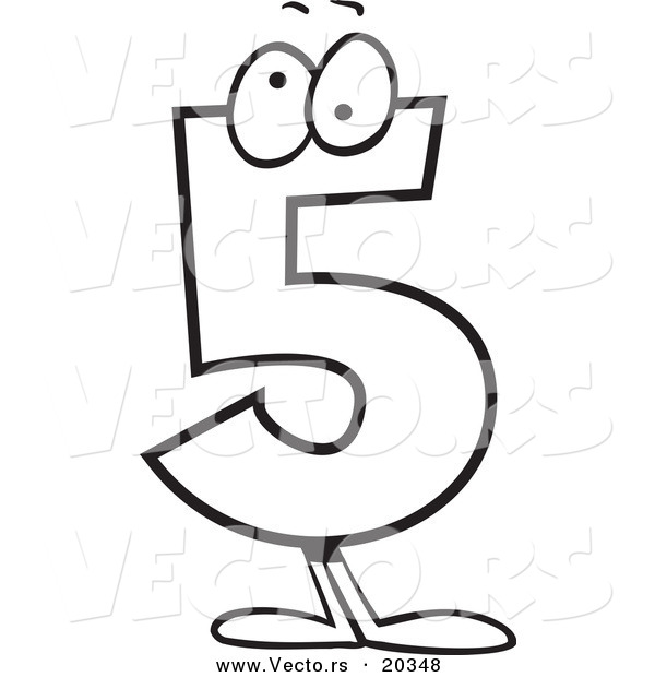 Vector of a Cartoon Number 5 Five Character - Coloring Page Outline