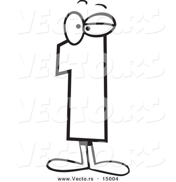 Vector of a Cartoon Number One Character - Coloring Page Outline