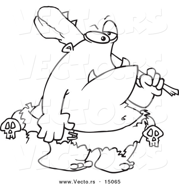 Vector of a Cartoon Ogre Carrying a Club - Coloring Page Outline