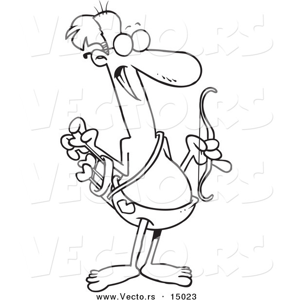 Vector of a Cartoon Old Cupid Holding a Bow and Arrows - Coloring Page Outline