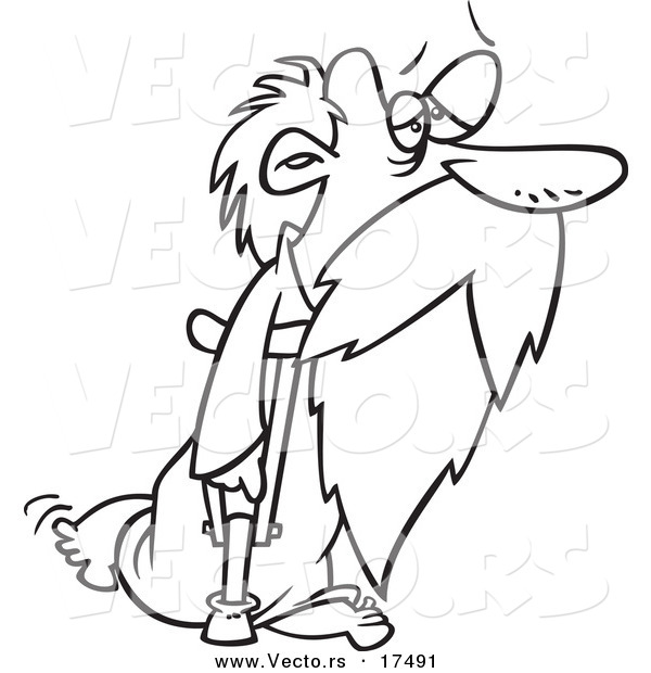 Vector of a Cartoon Old Father Time Using a Crutch - Coloring Page Outline