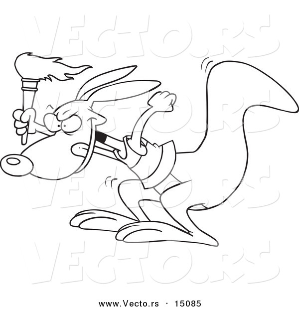 Vector of a Cartoon Olympic Kangaroo with a Torch - Coloring Page Outline