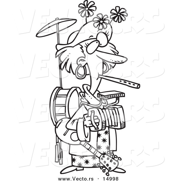 Vector of a Cartoon One Woman Band - Coloring Page Outline