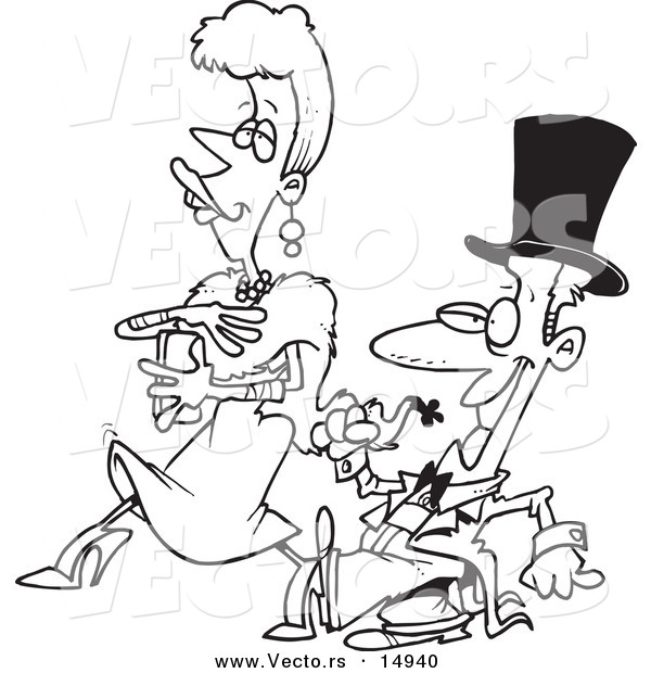 Vector of a Cartoon Opera Couple Walking - Coloring Page Outline