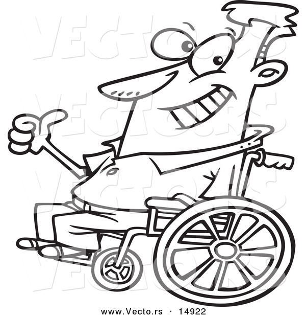 Vector of a Cartoon Optimistic Man in a Wheelchair - Coloring Page Outline