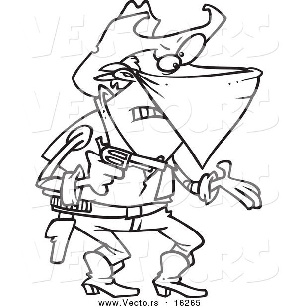 Vector of a Cartoon Outlaw Cowboy Demanding - Outlined Coloring Page Drawing