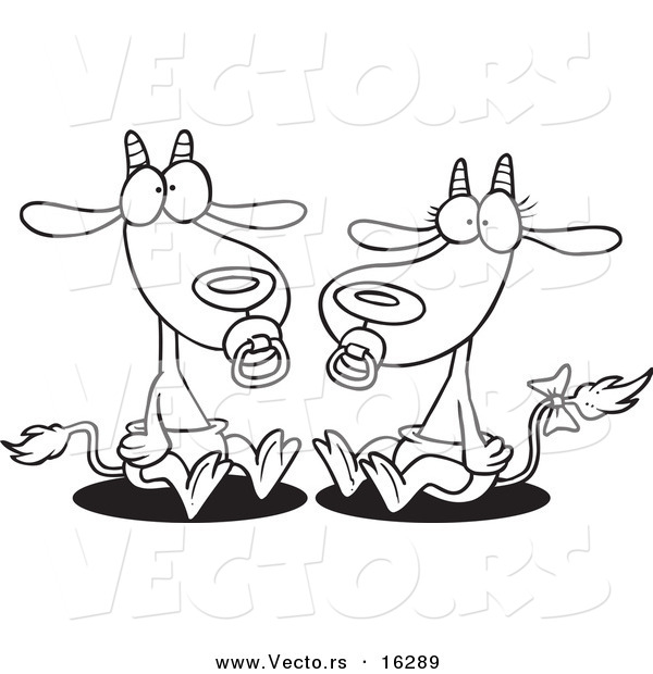 Vector of a Cartoon Pair of Baby Goats - Outlined Coloring Page Drawing
