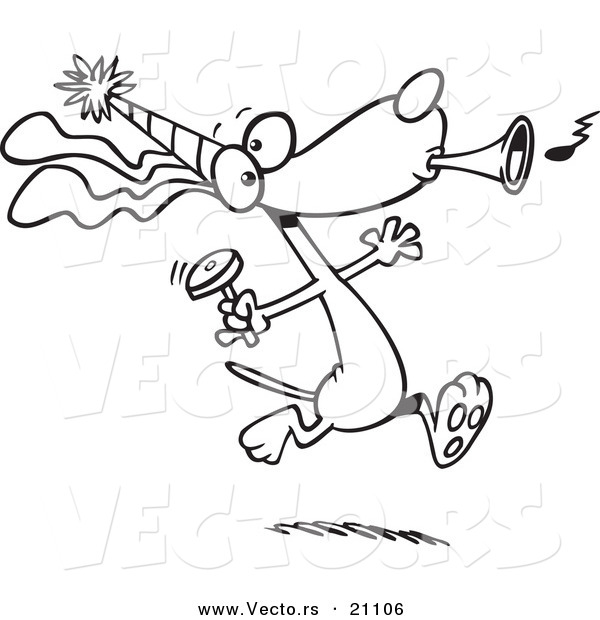 Vector of a Cartoon Party Dog with Noise Makers - Coloring Page Outline