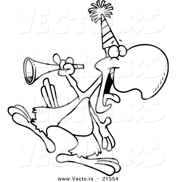 Vector of a Cartoon Party Parrot with a Horn - Outlined Coloring Page