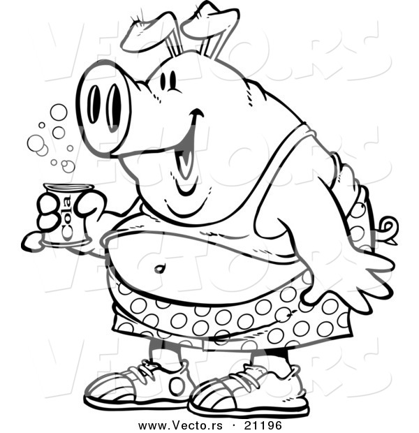 Vector of a Cartoon Party Pig Holding Beer - Coloring Page Outline