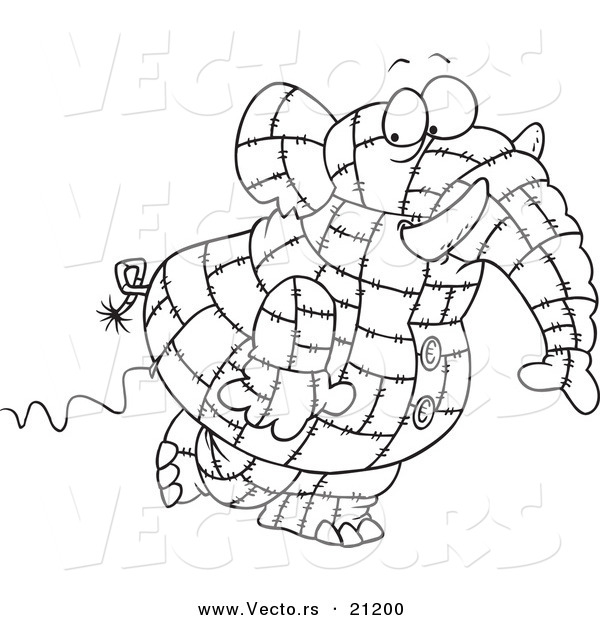 Vector of a Cartoon Patchwork Elephant - Coloring Page Outline