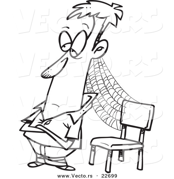 Vector of a Cartoon Patient Man with Cobwebs by a Chair - Coloring Page Outline
