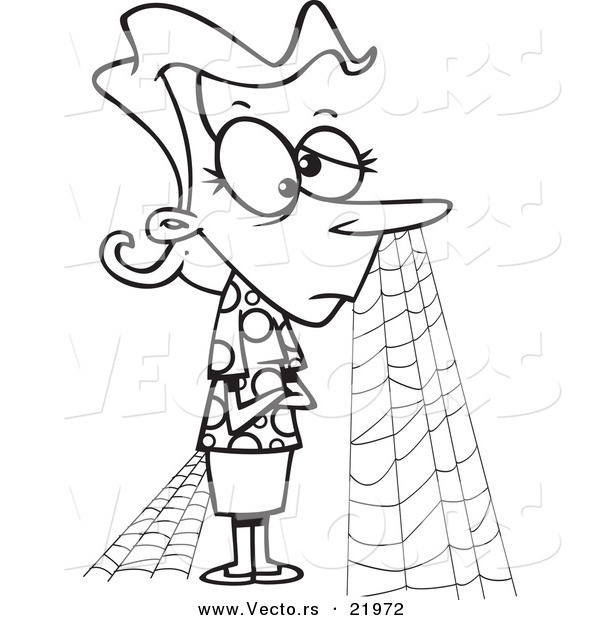 Vector of a Cartoon Patient Woman with Cobwebs - Outlined Coloring Page