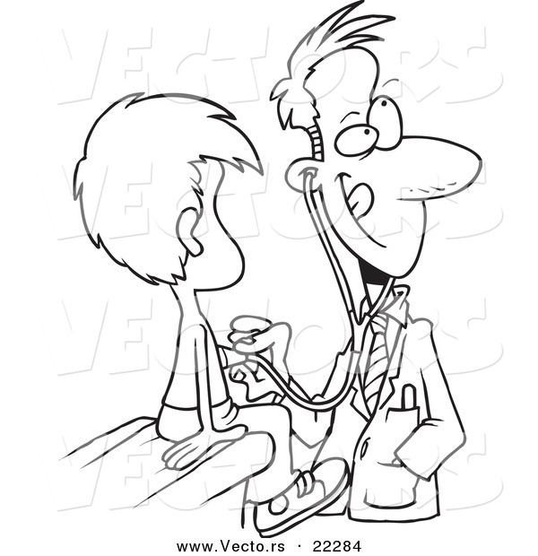 Vector of a Cartoon Pediatrician with a Client - Coloring Page Outline