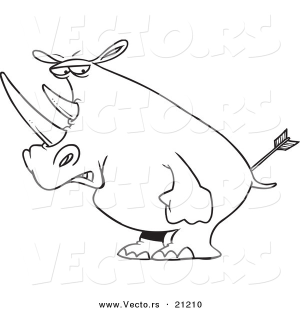 Vector of a Cartoon Peeved Rhino - Coloring Page Outline