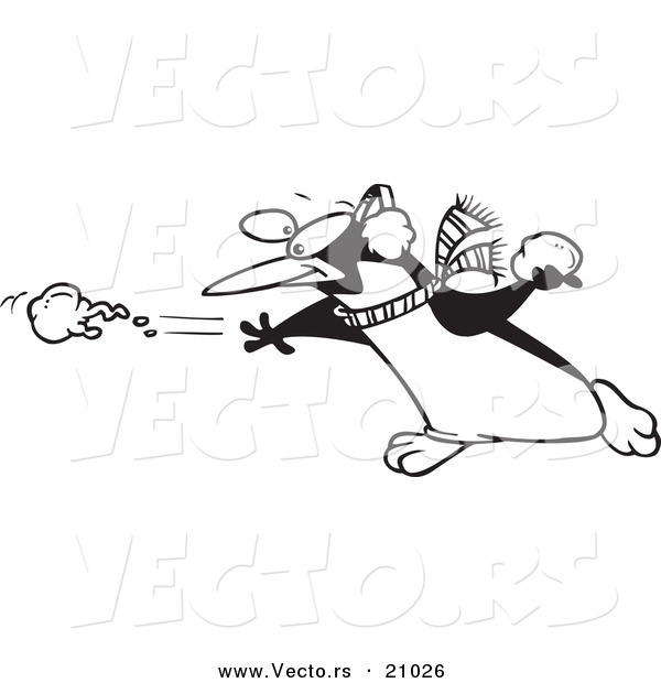 Vector of a Cartoon Penguin Throwing a Snow Ball - Coloring Page Outline