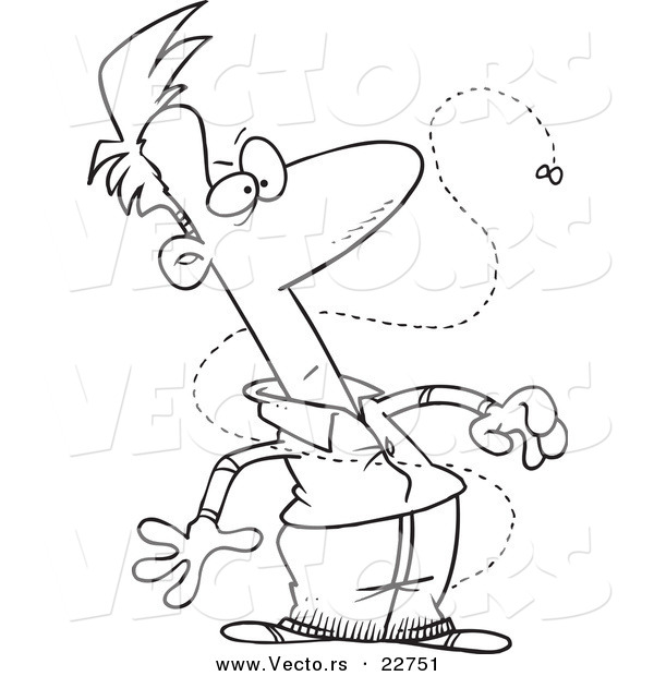 Vector of a Cartoon Pesky Fly Bugging a Man - Coloring Page Outline