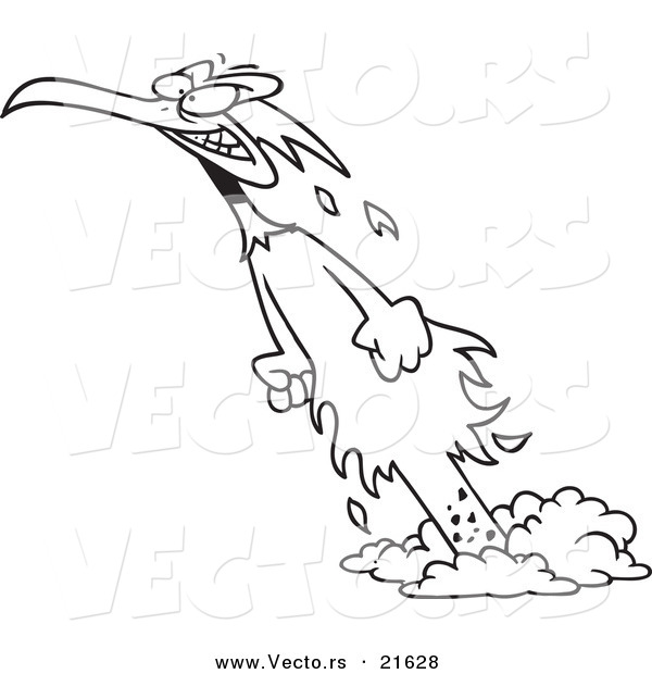 Vector of a Cartoon Phoenix Rising from the Ashes - Outlined Coloring Page