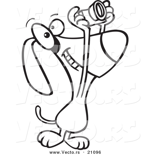 Vector of a Cartoon Photographer Dog - Coloring Page Outline