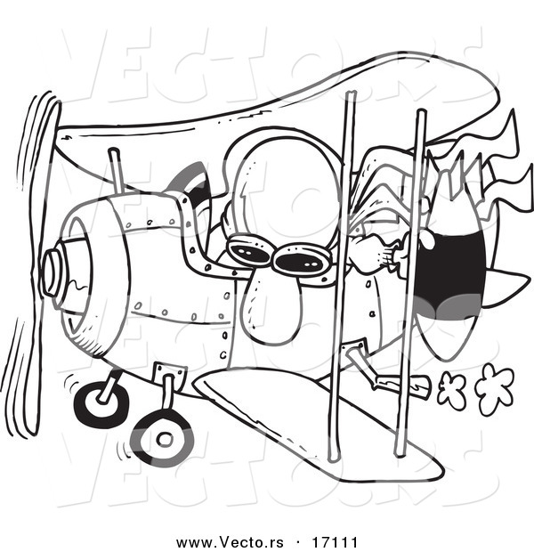 Vector of a Cartoon Pilot Dropping a Bomb - Coloring Page Outline