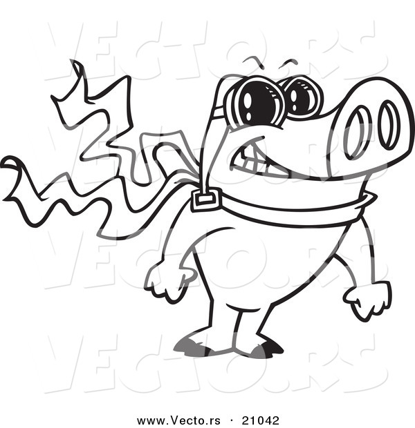 Vector of a Cartoon Pilot Pig Posing - Coloring Page Outline