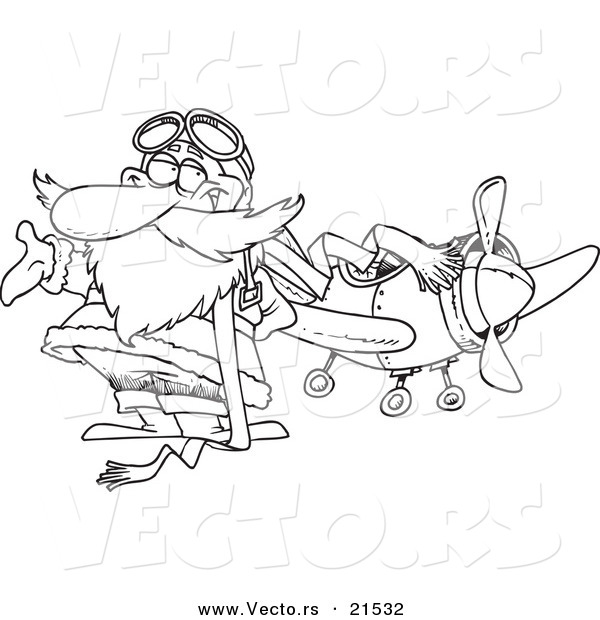 Vector of a Cartoon Pilot Santa - Outlined Coloring Page