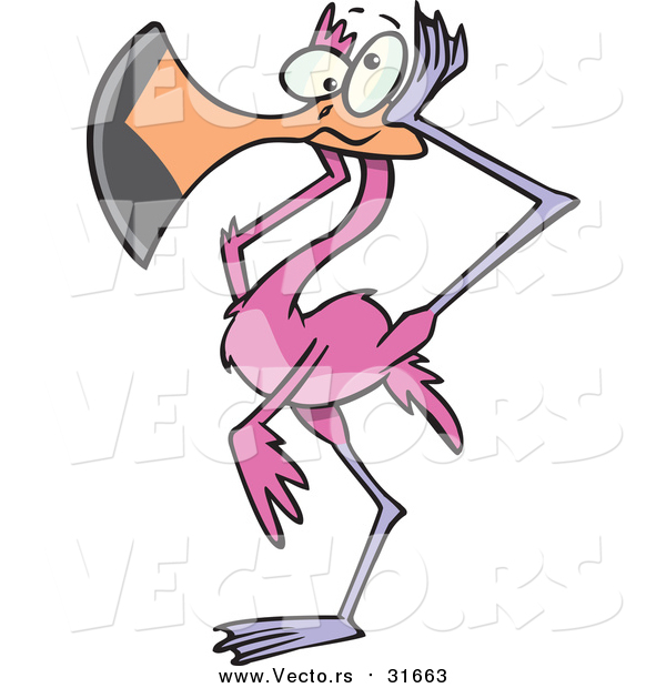 Vector of a Cartoon Pink Flamingo Covering His Ears